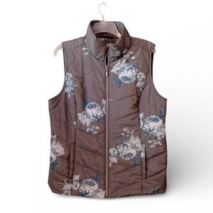 Christopher & Banks Gray Floral Puffer Vest